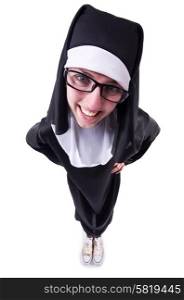Funny nun isolated on the white background