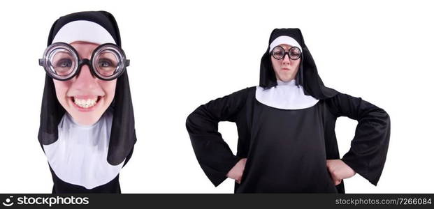 Funny nun isolated on the white background