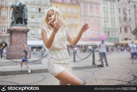 Funny photo of the wet blond woman