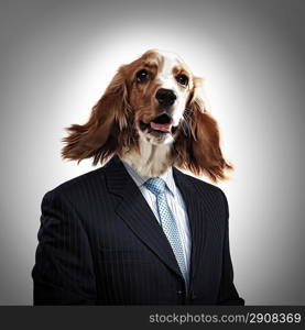 Funny portrait of a dog in a suit