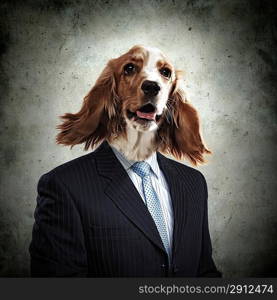 Funny portrait of a dog in a suit