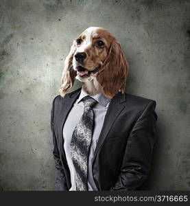 Funny portrait of a dog in a suit