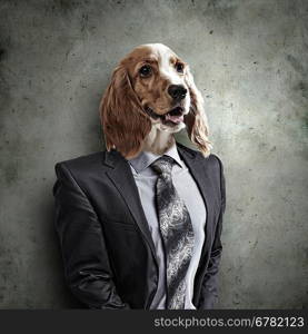 Funny portrait of a dog in a suit