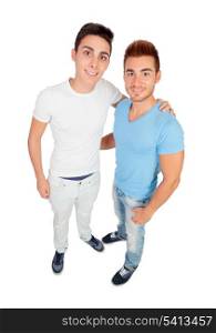 Funny portrait of two brother isolated on a white background