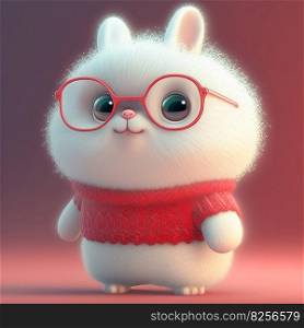 Funny rabbit with a Beanie hat and glasses posing in front of a playful background AI generated