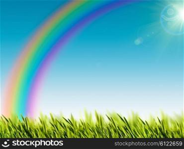 Funny rainbow over the summer meadow, natural backgrounds