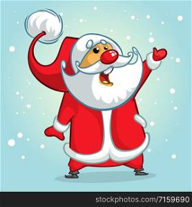 Funny Santa Claus pointing hand. Christmas greeting card background poster. Vector illustration.