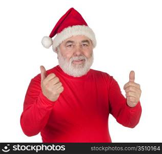Funny Santa Claus saying OK with his thumbs isolated on white background