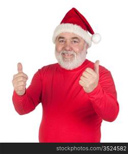 Funny Santa Claus saying OK with his thumbs isolated on white background