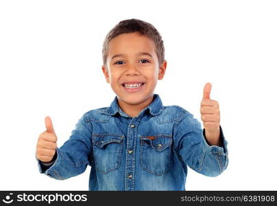 Funny small child saying Ok isolated on white background