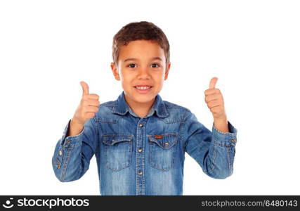 Funny small child saying Ok isolated on white background