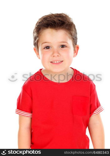 Funny small child with dark hair and black eyes crossing his arm. Funny small child with dark hair and black eyes crossing his arms isolated on a white background