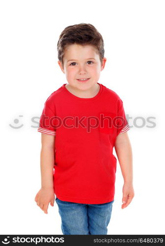 Funny small child with dark hair and black eyes crossing his arm. Funny small child with dark hair and black eyes crossing his arms isolated on a white background