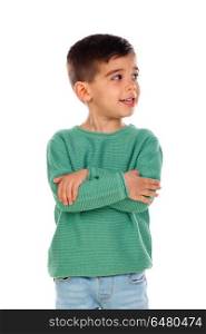 Funny small gipsy child with dark hair crossing his arms. Funny small gipsy child with dark hair crossing his arms isolated on a white background