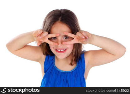 Funny small girl posing like a fashion woman isolated on a white background