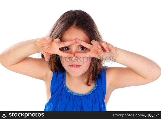 Funny small girl posing like a fashion woman isolated on a white background