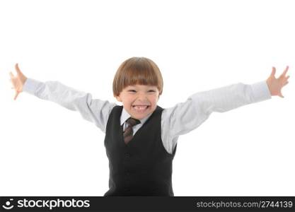 Funny smiling little boy. Isolated on white background