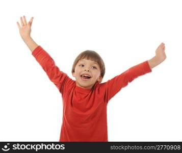 Funny smiling little boy. Isolated on white background