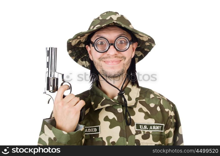 Funny soldier in military concept