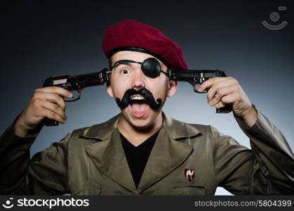 Funny soldier in military concept