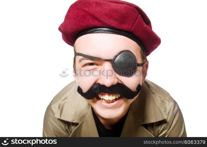 Funny soldier in military concept