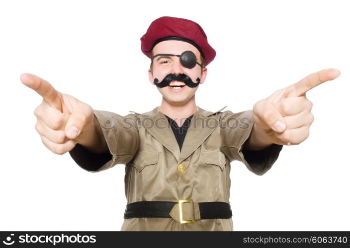 Funny soldier in military concept