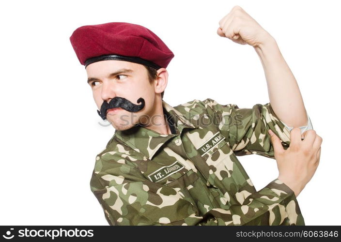 Funny soldier in military concept