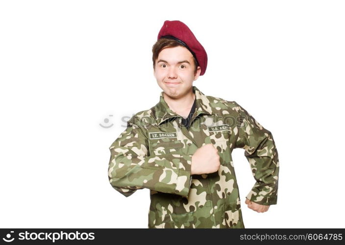 Funny soldier in military concept