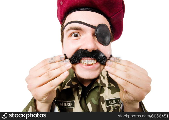 Funny soldier in military concept