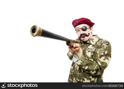 Funny soldier in military concept