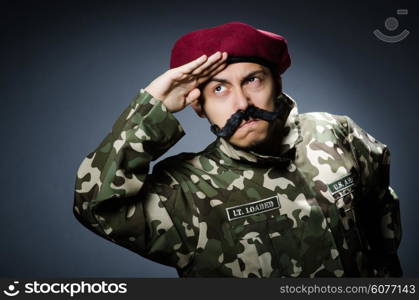 Funny soldier in military concept