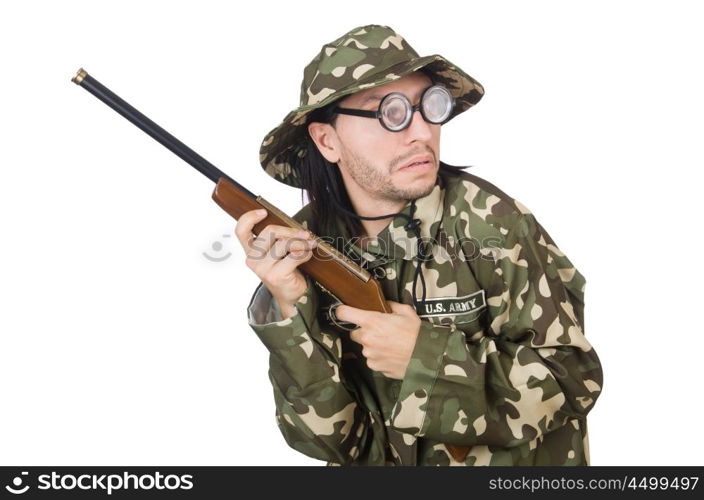 Funny soldier isolated on the white