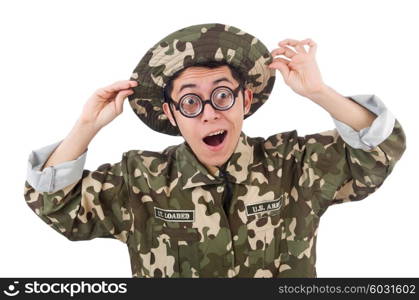 Funny soldier isolated on the white