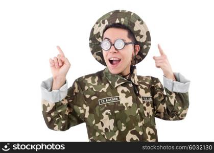 Funny soldier isolated on the white