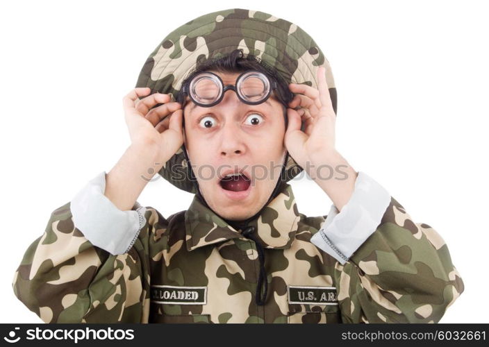 Funny soldier isolated on the white