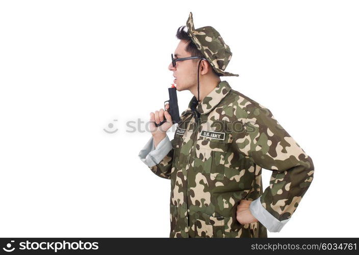 Funny soldier isolated on the white