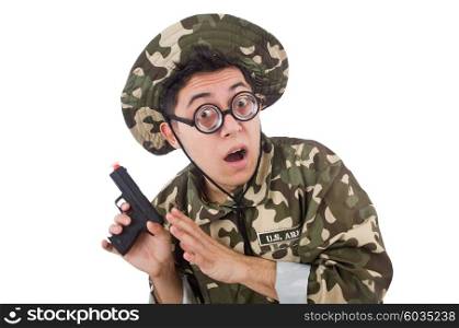 Funny soldier isolated on the white
