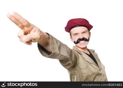 Funny soldier isolated on white