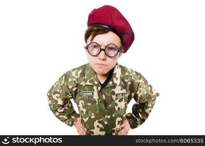 Funny soldier isolated on white