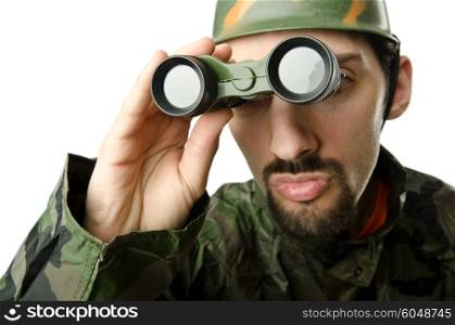 Funny soldier with binoculars