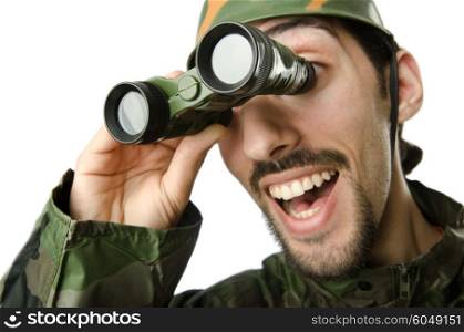 Funny soldier with binoculars