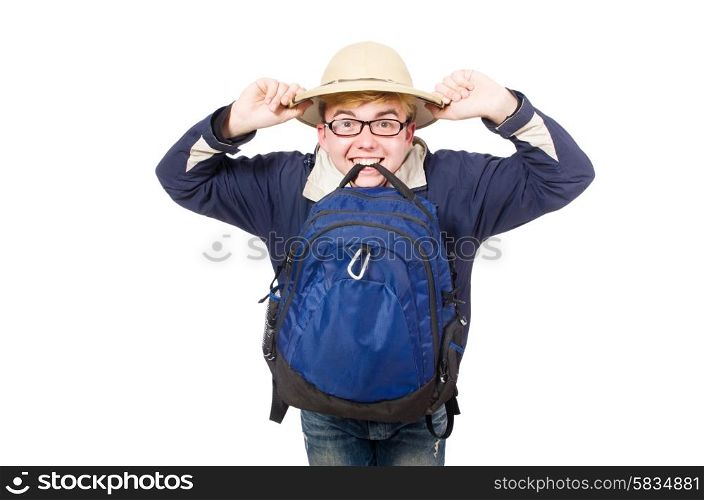 Funny student wearing safari hat