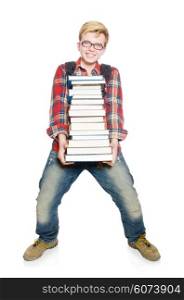 Funny student with lots of books