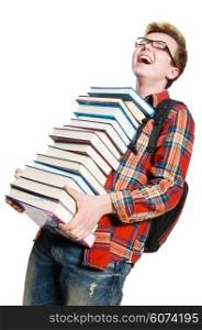 Funny student with lots of books