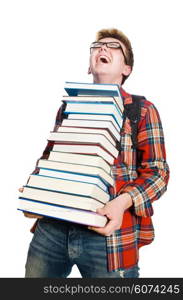 Funny student with lots of books