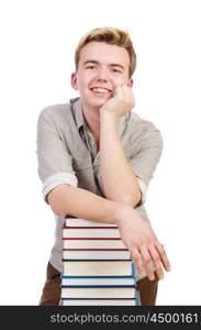 Funny student with stack of books