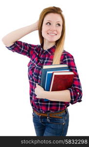 Funny student with stack of books