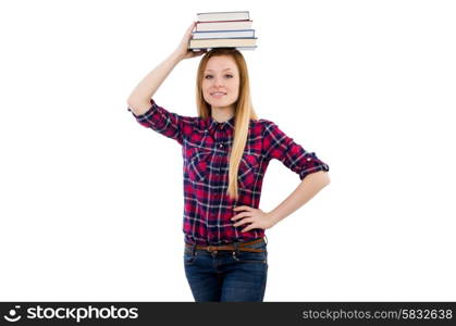 Funny student with stack of books