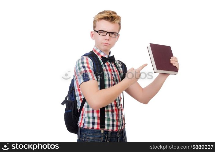 Funny student with stack of books