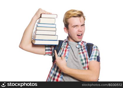 Funny student with stack of books